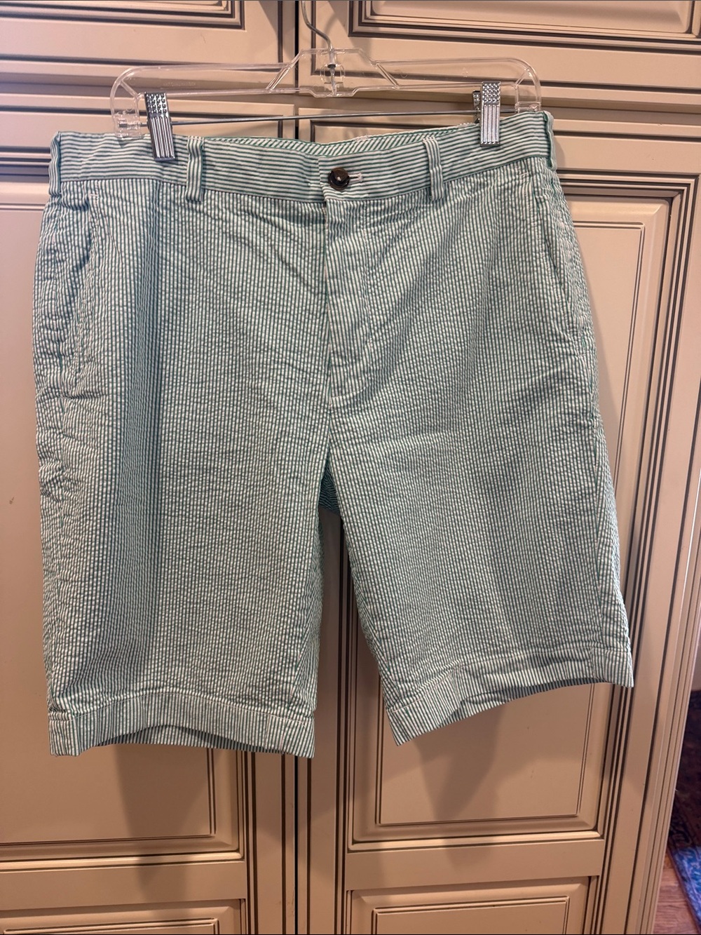 Men’s Brooks Brothers 364 Light Aqua Seersucker Flat-Front Shorts